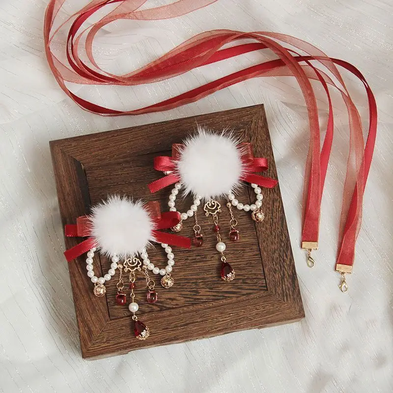 

Hanfu Hair Ornaments, New Year's Greeting Headdresses, Cute Pairs, Big Red Hairballs, Hairpins Super Fairy Accessories