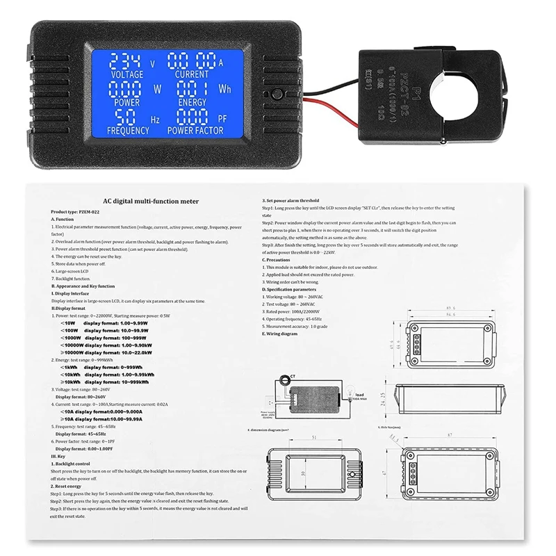 

2 Pieces AC 80-260V 100A CRS-022B LCD Display Digital Current Voltage And Current Monitor Meter Power Ammeter Voltmeter