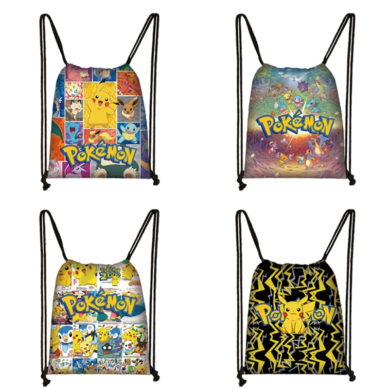 

Anime Pokemon Pikachu Cartoon Print Bunch Pocket Polyester Drawstring Student Portable School Bag Outdoor Backpack Birthday Gift