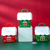 5pcs christmas house shape candy dragee christmas gift box cookie bags packaging boxes christmas tree pendant party decorations