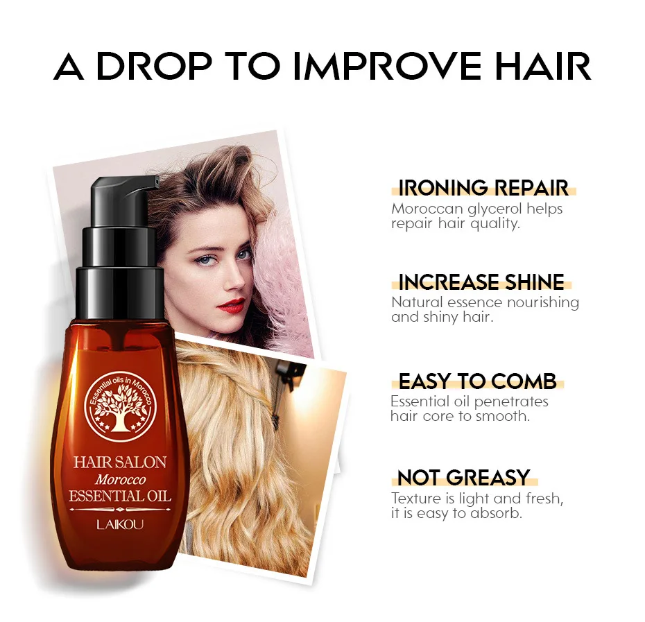 

LAIKOU Morocco Hair Essence Oil Repair Damaged Hair Dry Split Ends Moisturizer Brightening Smooth Nourishing