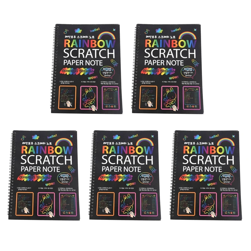 

5X 19X26cm Large Magic Color Rainbow Scratch Paper Note Book Black DIY Drawing Toys Scraping Painting Kid Doodle