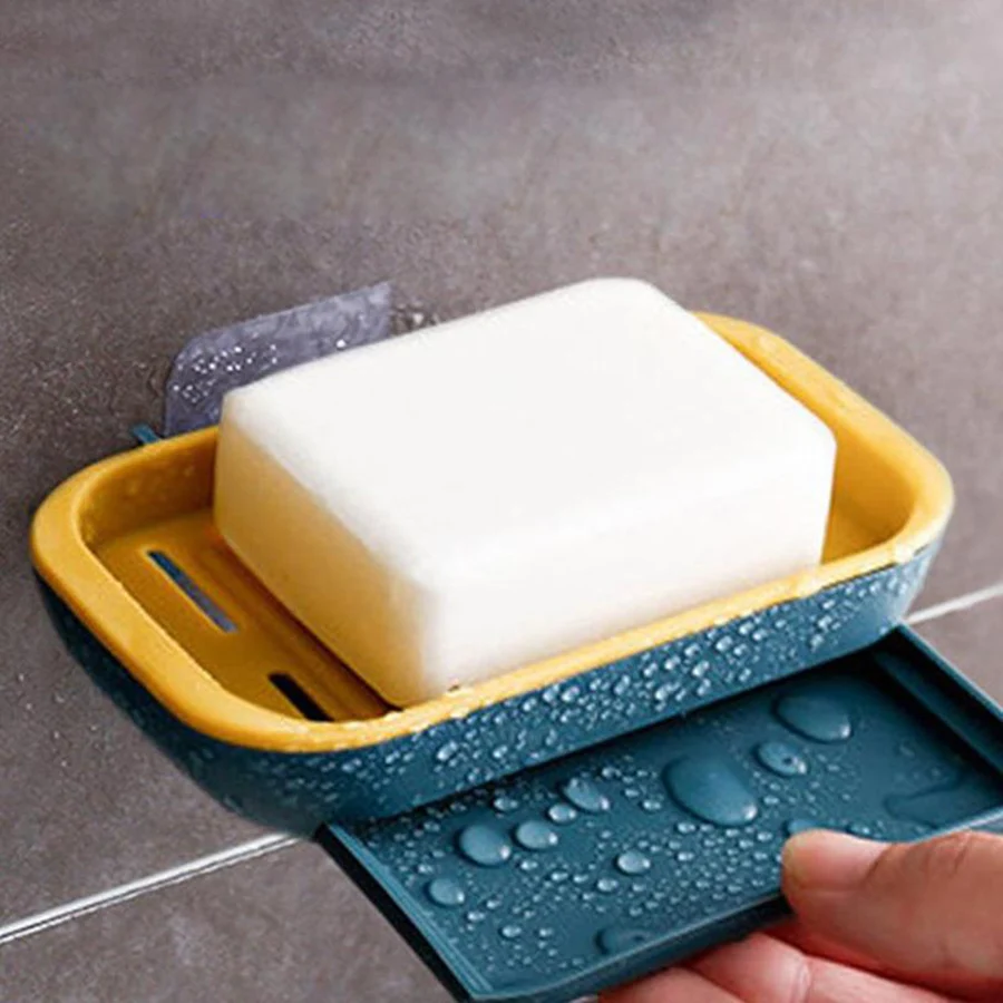 

Bathroom Toilet Soap Box Storage Rack Double-Layer Drainage Hole Free Creative Soap Box Traceless Wall Hanging Soap Box