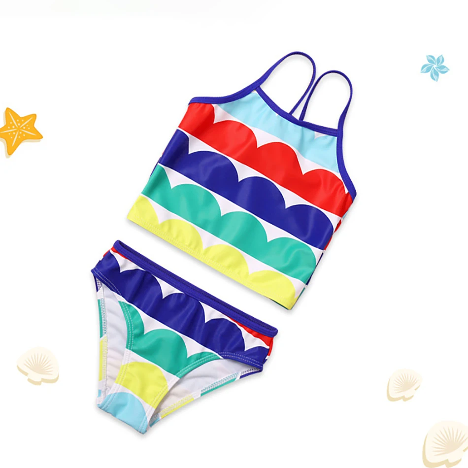 

New Baby Girls Swimsuit One Piece Kids Swimswear Summer Colorful Waves Style Infant Bikini Beach Suit Beachwear Bathing Suit