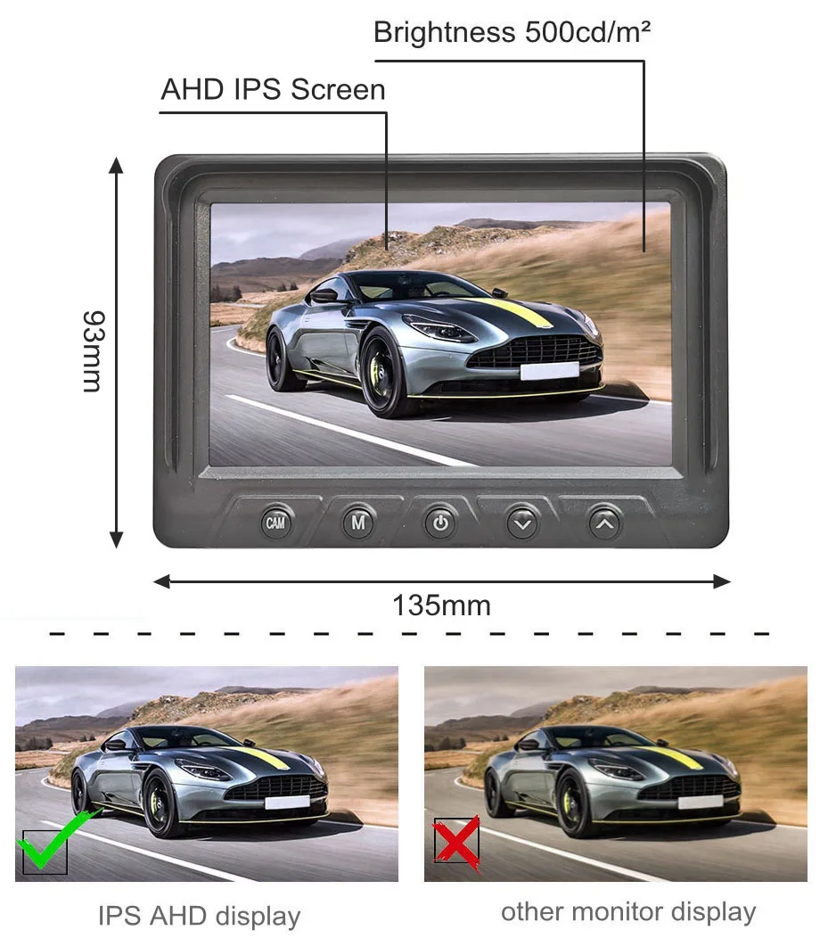 DIYKIT DC12V-24V 5 дюймов AHD IPS 4PIN Автомобильный монитор заднего вида Водонепроницаемая