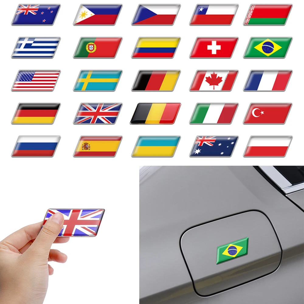 

1pcs 3D Aluminum Car Body Side Fender Decor Stickers Germany Sweden Russia Italy USA France Spain Brazil Chile ukraine Colombia