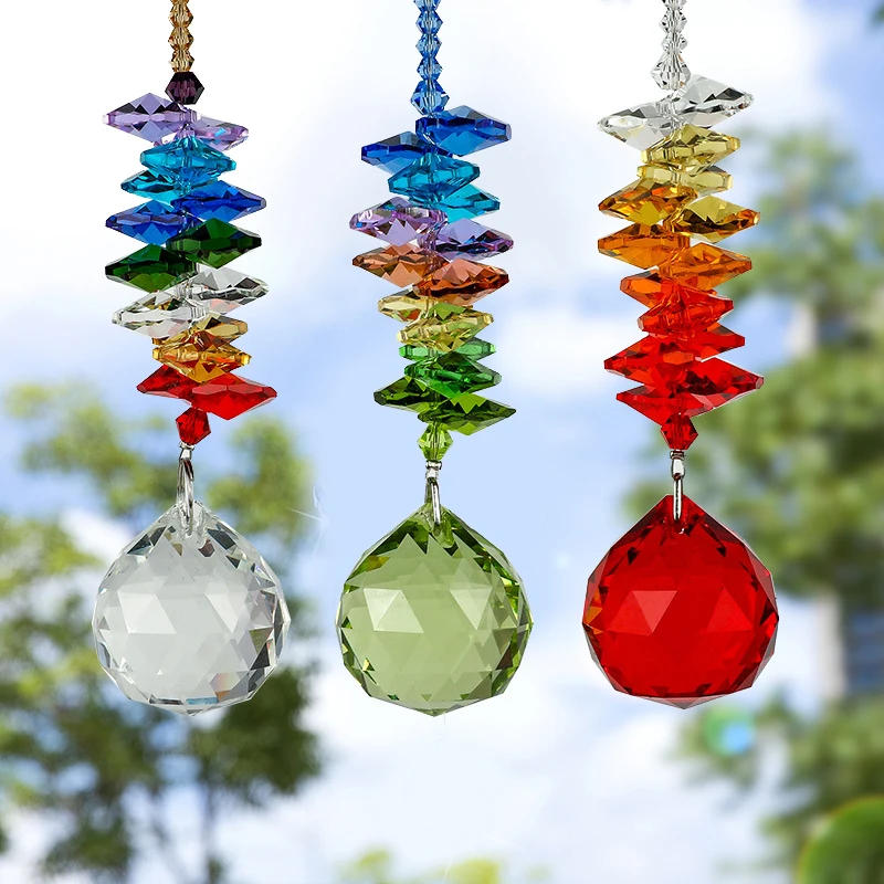 Hanging Crystal Lighting Ball Pendant DIY Tree Of Life Pendant Crystal Ball Sun Catcher Crystal Ball Prism for Outdoor Home
