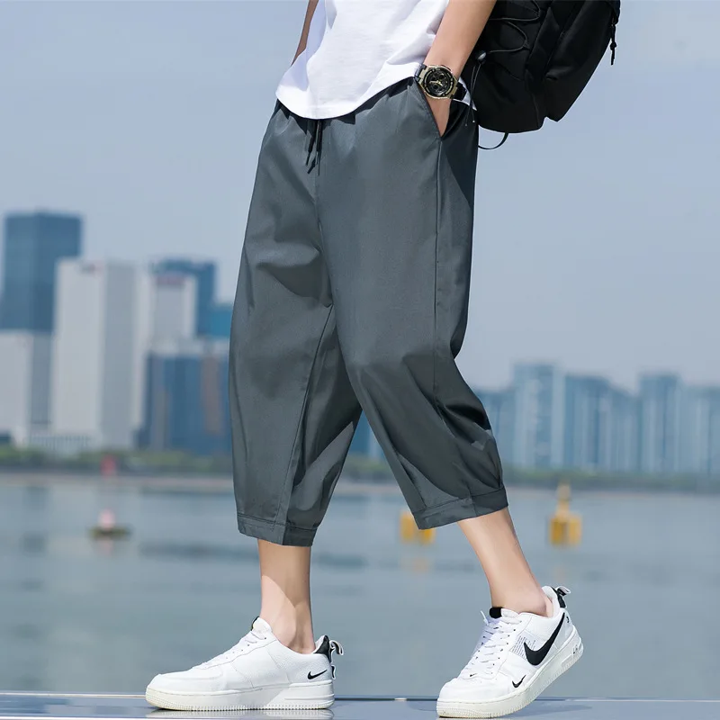 BOLUBAO летние мужские повседневные штаны тонкие однотонные укороченные из