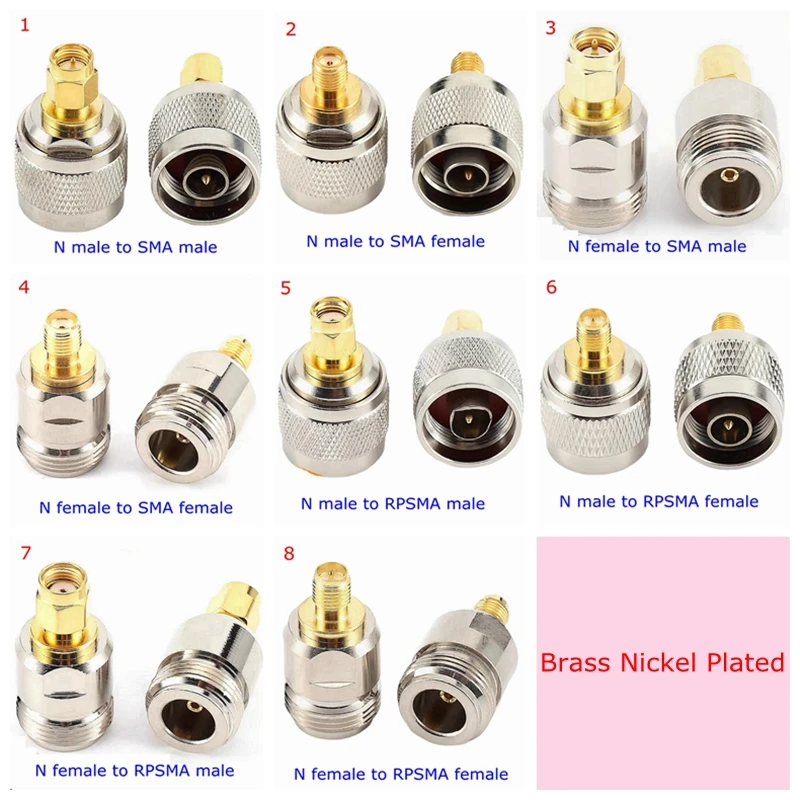 Купи 2Pcs/lot N Type Male Female To SMA Male Female Straight Connector N To SMA RPSMA Coaxial Adapter RF Test Converter Brass Copper за 183 рублей в магазине AliExpress