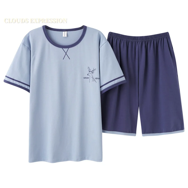 

Пижамные комплекты, комплект с рукавами, домашняя одежда, мужская Трикотажная Мужская короткая Пижама, модель XXXXL, летняя Хлопковая пижама