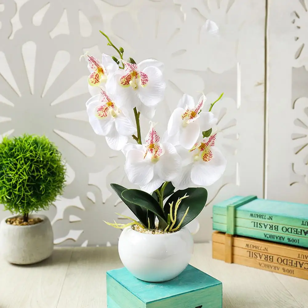 

Double Fork Branch Butterfly Orchid Plant Bonsai Reach Touch Artificial Flowers With Pot Small Cute Bonsais Home Decor Wholesale
