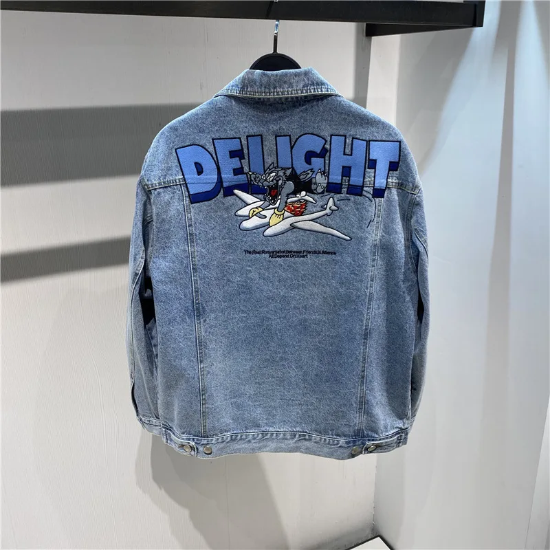 New 22 luxury gentleman Men Classic Delight Wolf Embroidery Denim Baseball Coats & Jackets Abstract digital coat warm #A56568