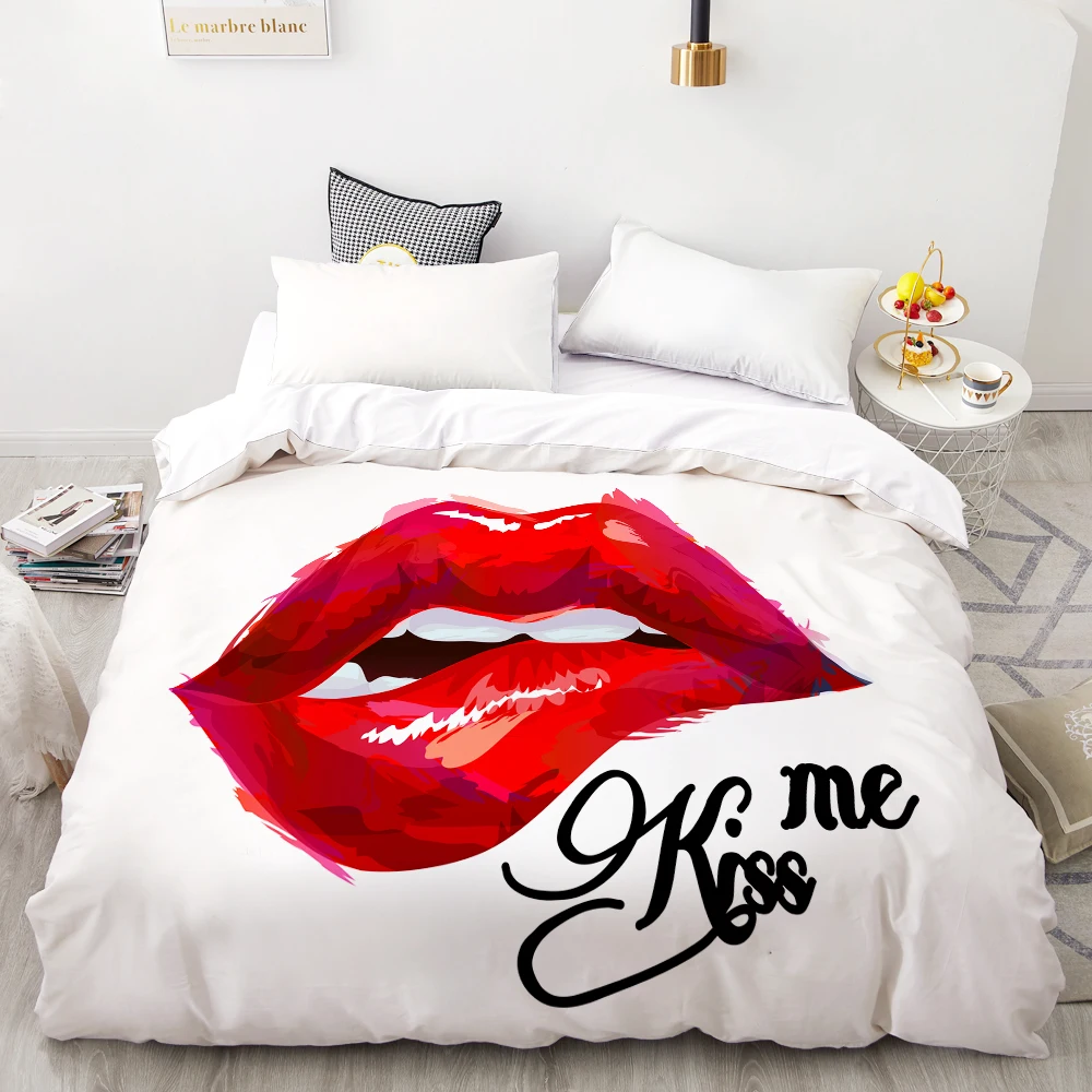 

3D HD Digital Printing Custom Duvet Cover,Comforter/Quilt/Blanket case Queen King Bedding 200x200,Bedclothes Kiss me red lips