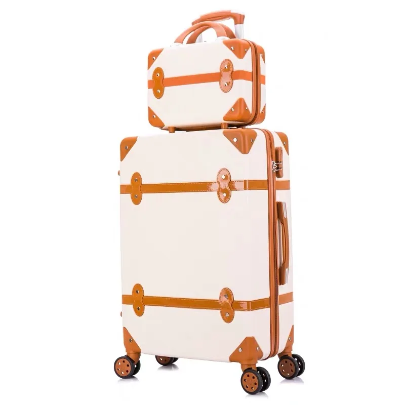 Suitcase on wheels Women hard retro rolling luggage set trolley baggage with cosmetic bag vintage suitcase set for girls student images - 6