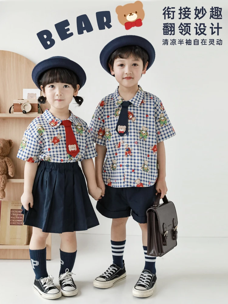 

Детская рубашка, новинка весны 2023, клетчатый топ с мультипликационным рисунком, однотонный для девочек, колледжа