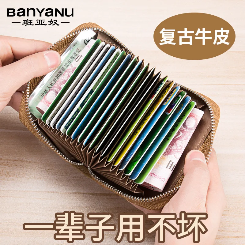 Genuine Leather Men Wallets Multi Slot Anti Demagnetization Zipper Small Women Bag Ultra Thin Driver's License Card Holder Purse