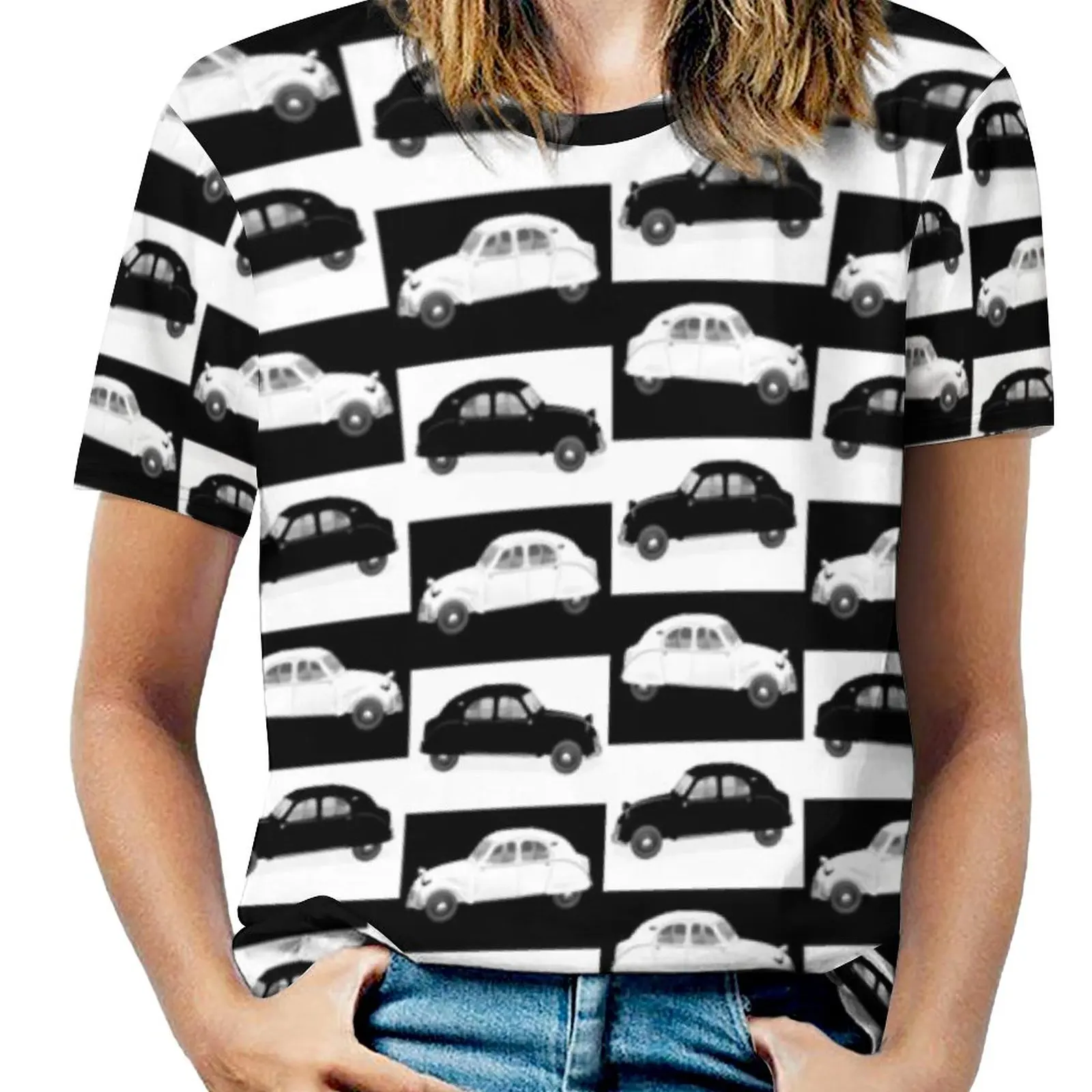 

2Cv Pattern Fashion Print Women Ladies Girls T-Shirt Harajuku Round Neck Short Sleeve Tops & Tees 2Cv French France Oldtimer