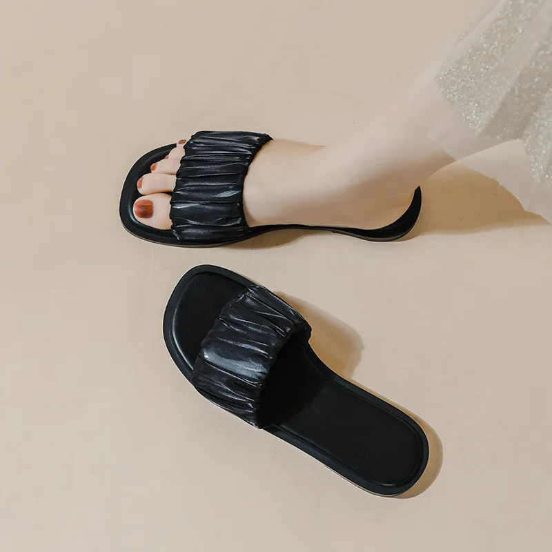 Туфли женские на низком каблуке роскошные шлепанцы блестящие кожа ПУ шитье