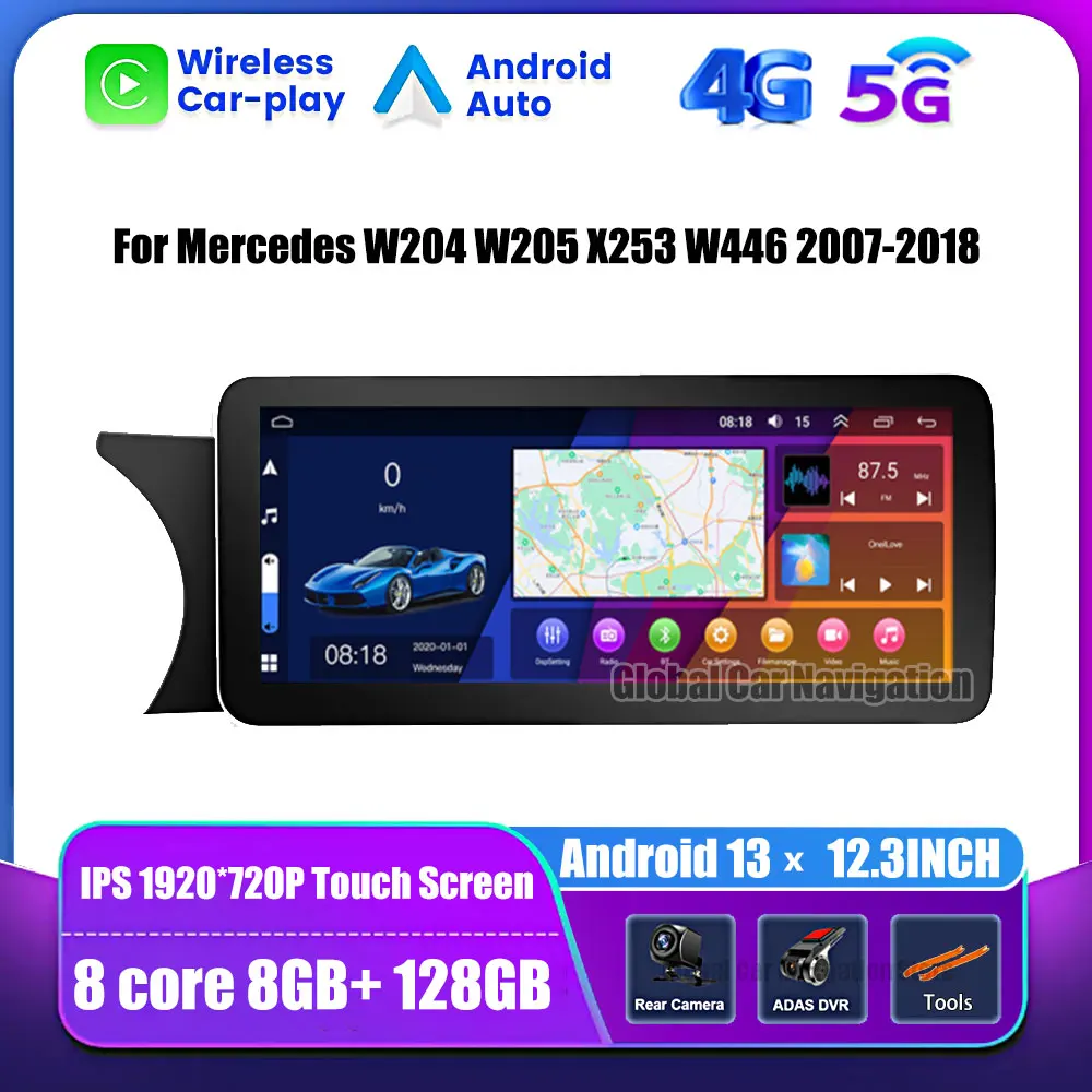 

12.3" 8 Core Android 13 For Mercedes W204 W205 X253 W446 2007-2018 Car Multimedia Radio Tablet WIFI SIM 4G BT GPS NAVI Screen