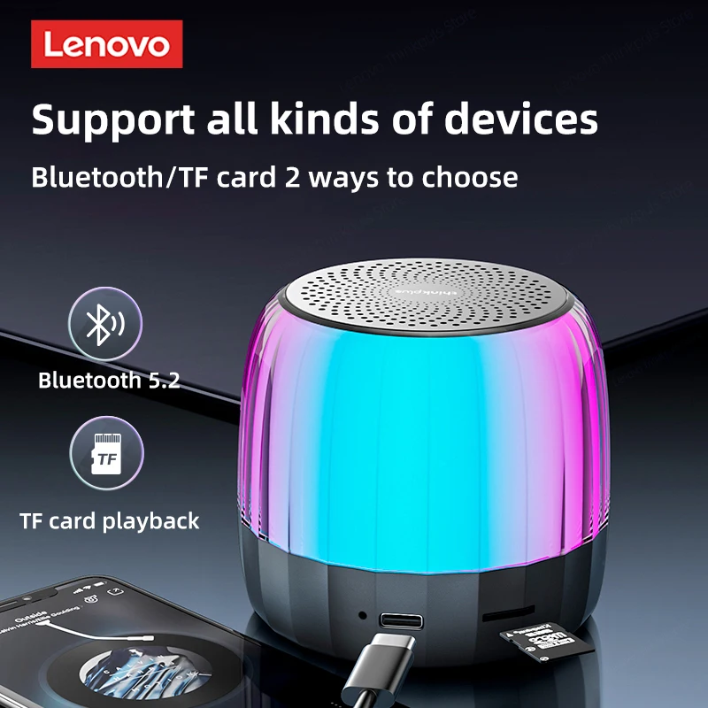 Lenovo K3 Plus Subwoofer Bluetooth 5.2 Speakers Portable Player RGB Light Speaker Waterproof USB Outdoor Speaker Soundbar