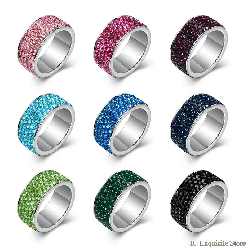 

1 Pc 316L Stainless Steel Wedding Rings Jewelry Women Men Stainless Steel Unique Double Row Crystal Diamond Ring