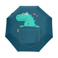 cute dinosaur in pocket 3 folding umbrella rain women anti uv sun protection automatic umbrella parasol inside black coating