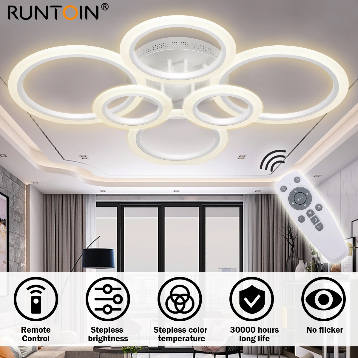 $69.97 Modern LED Ceiling Lights Indoor Lighting Lamp Chandelier Stepless Dimming with Remote Control For Living Room Bedroom Kitchen