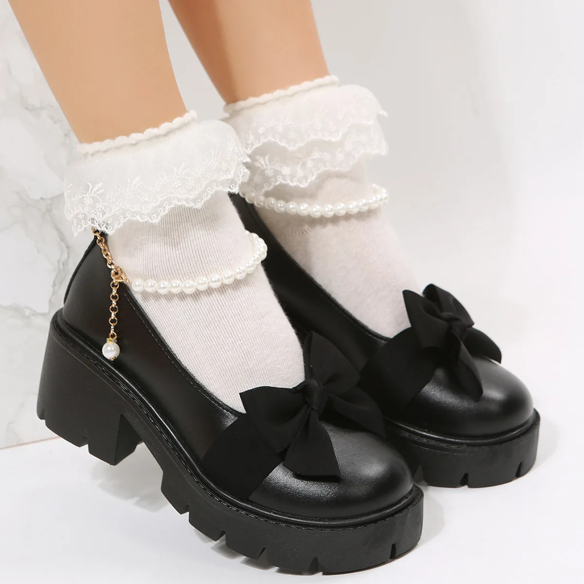 

Женские туфли, весенние туфли мэри джейн на толстой подошве с круглым носком и жемчужной пряжкой, японские маленькие кожаные туфли, размер 43