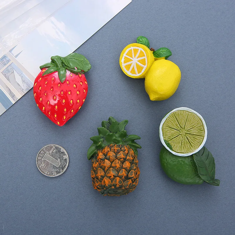 

Имитация еды, фруктов, холодильника, магнитов, трехмерная клубника, ананас и лимон, Смола Симпатичные украшения для дома