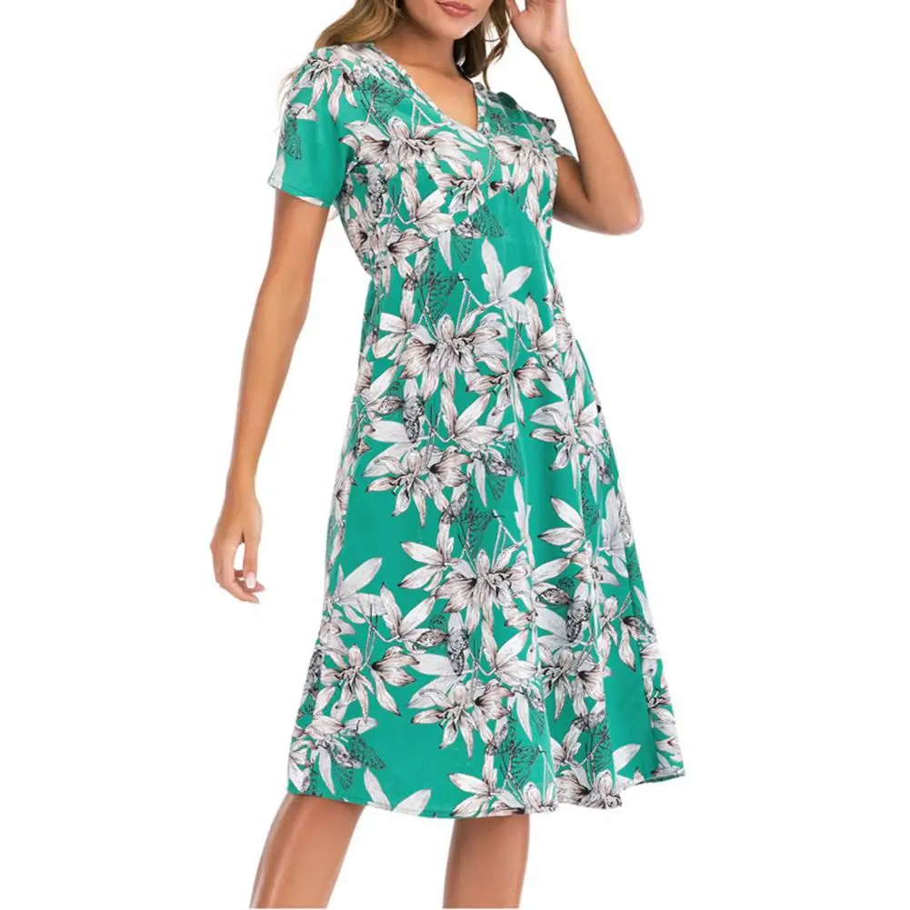 

Breathable Moisture Wicking Summer Floral Printing Beach Dress Female Clothing