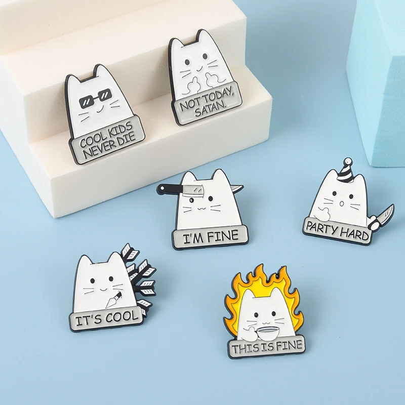 

I'm FINE Cat Brooch Cute and proud sunglasses cat brooch Cartoon Coffee drinking cat brooch Cat brooch shot by arrow Lapel pins