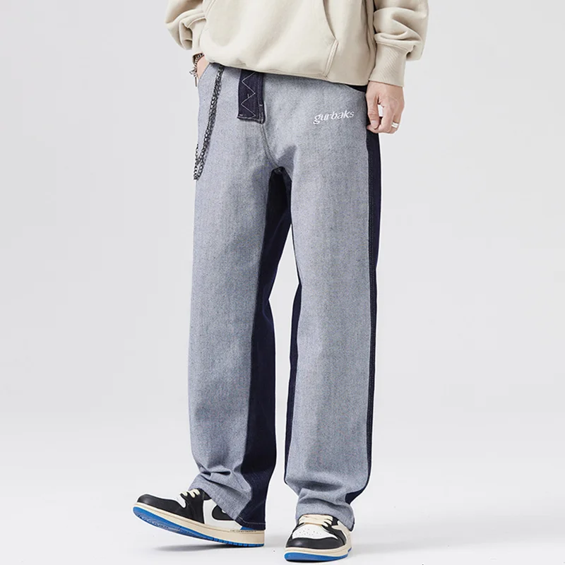 Streetwear Men New Pattern Vintage Recreational Blue Wide Leg Trousers Straight Cylinder Comfortable Loose Jeans Autumn Female