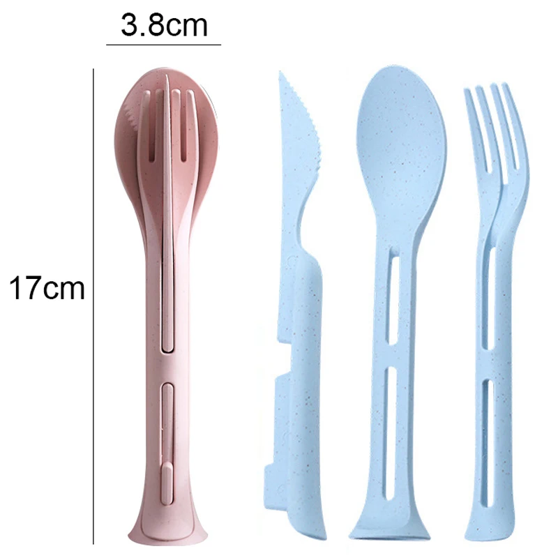 3 в 1 портативный набор столовых приборов 4 набора вилки и ложки из пшеничной