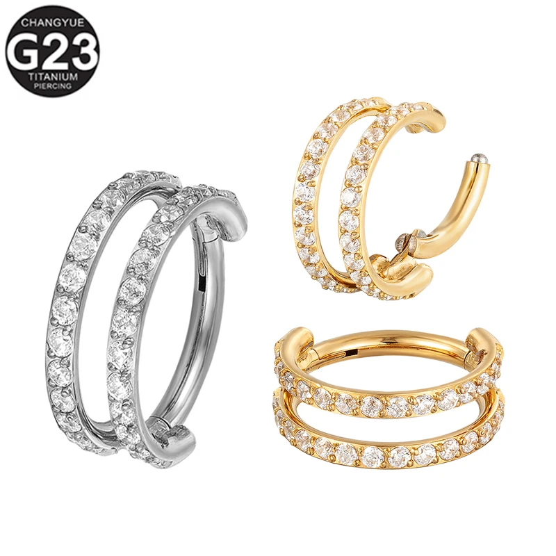 

G23 Titanium Ear Piercing Earrings Plating Bistratal Zircon Septum Nose Rings Cartilage Tragus Helix Piercing Body Jewelry 16G