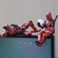 deadpool anime figure lying pose holding up card looking back pose action figures model doll ornaments kids toys