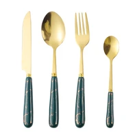 ceramic handle gold cutlery set knife teaspoon dessert fork tableware set kitchen stainless steel western dinnerware set