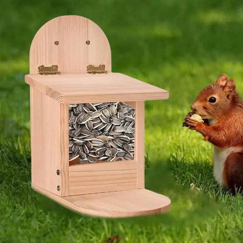 

Wooden Squirrel Feeder Outdoor Hanging Bird Feeder House Handcrafted Outdoor Squirrel Feeding Box For Chinchilla Hamster Birds
