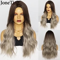 jt 26inch brown brown to gold wave black white women synthetic wig with bangs daily heat resistant fiber hair cosplay wavy wigs