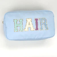 10pcsset bring your own hair word letter patch blue nylon waterproof large capacity cosmetic bag daily goods bag