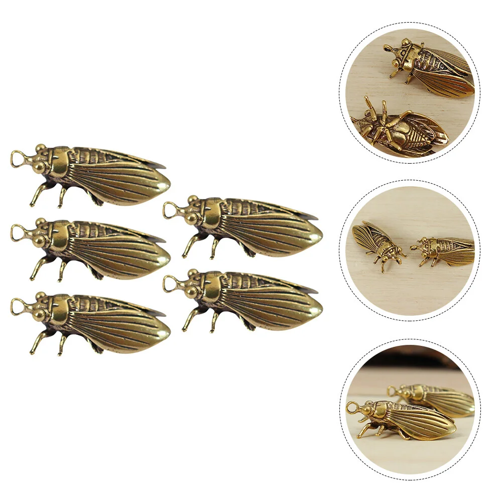 5 Pcs Remote Key Unique Keychains Accessories Cicada Pendents Brass Decor Car Auto Adornment Statue