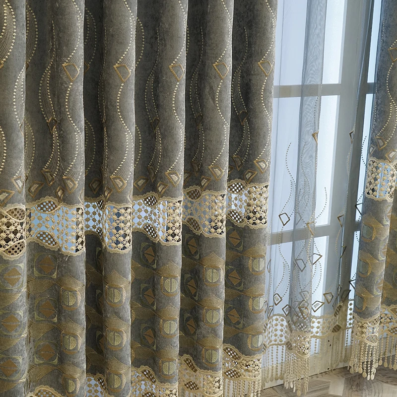 Новые мятно-зеленые полые вышитые синельные толстые шторы для гостиной спальни