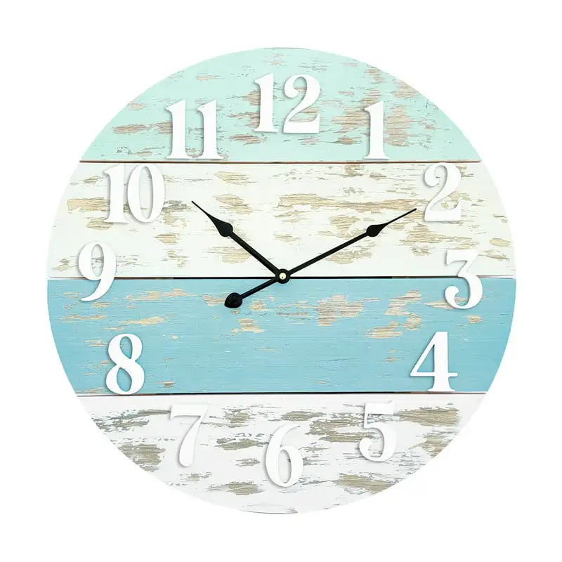 Reloj de pared redondo de madera azul costero de granja, Reloj de...