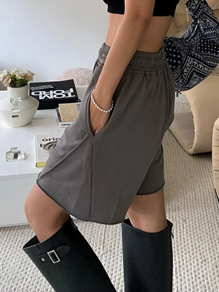 IAMSURE Basic Solid  Drawstring Shorts Casual Streetwear Sporty Activewear Loose Mid-Waisted Shorts Women 2023 Summer Fashion