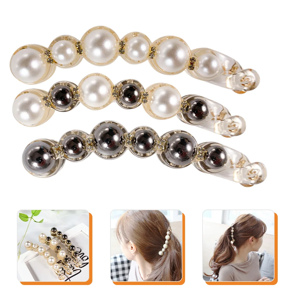 

3 Pcs Hair Accessories Girls Pearl Clip Banana Ponytail Holder Women Clips Miss