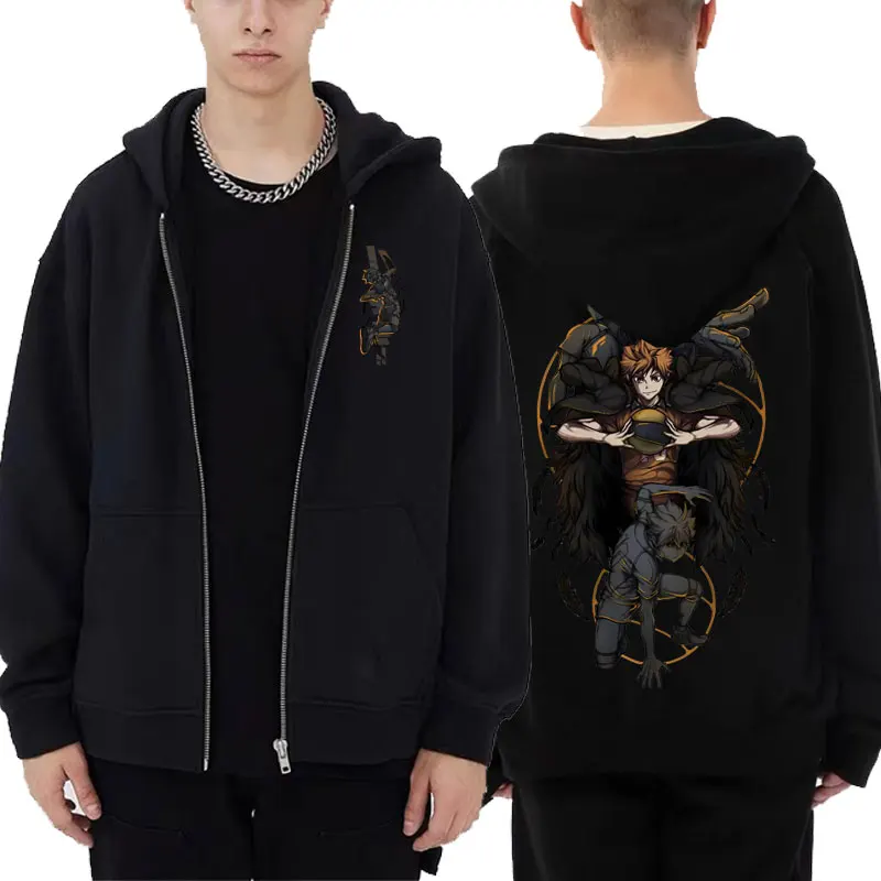 

Japanese Anime Haikyuu Zipper Hoodie Karasuno High School Hinata Shoyo Print Zip Up Jacket Men Women Manga Casual Sweatshirt