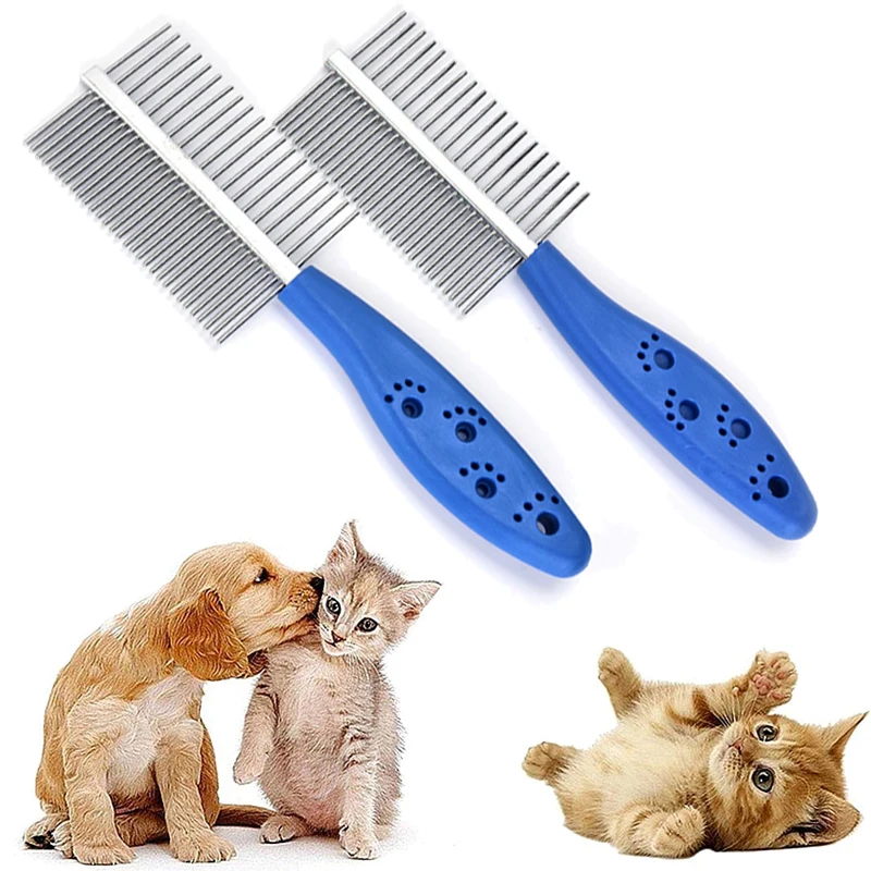 

Steel Stainless Pet Cat Fur Short Combs Brush Knots Removes For Loose Dogs Tangles Teeth Cleaning Hair Dirt Long For Dual-sided