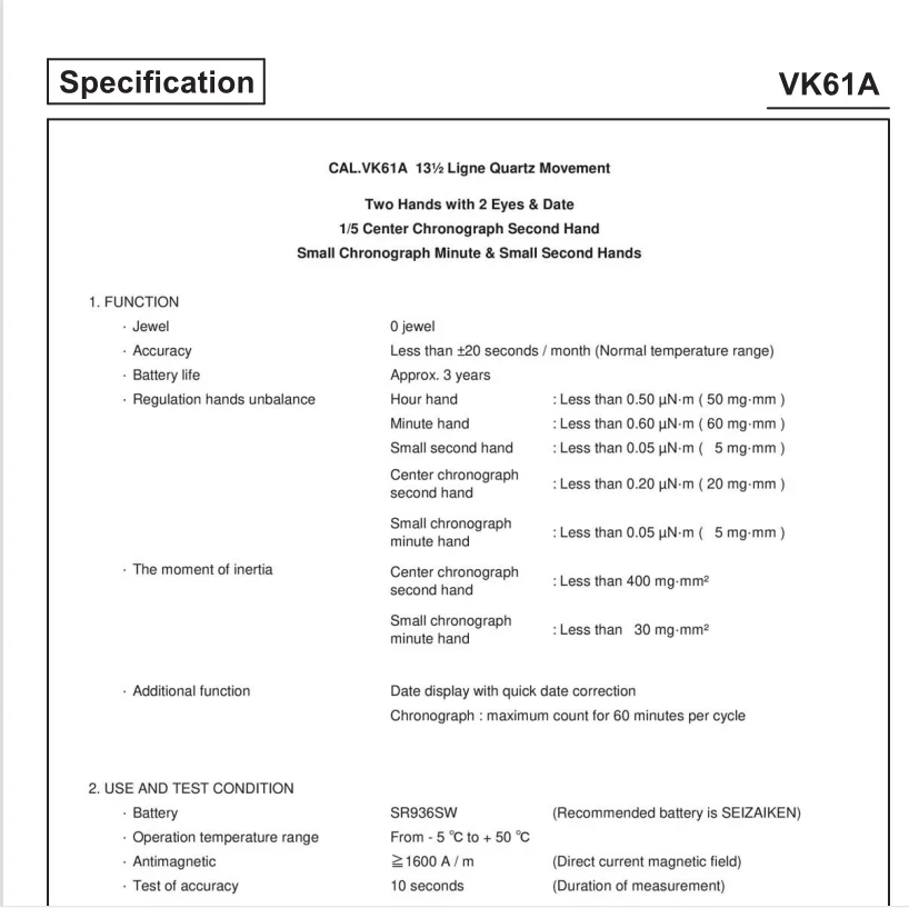 Genuine Chronograph VK61A Quartz Watch Movement Minute Hand Date Display JAPAN Repair Spare Parts with Battery