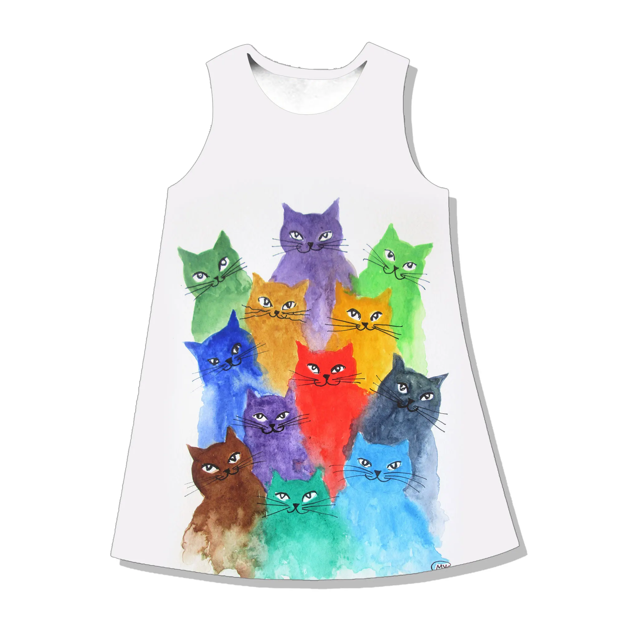 2022 Summer Retro Painting Rainbow Cats Graphics Printing Dresses For Women Girls Party Dress Casual Clothing Lady Clothes Skirt