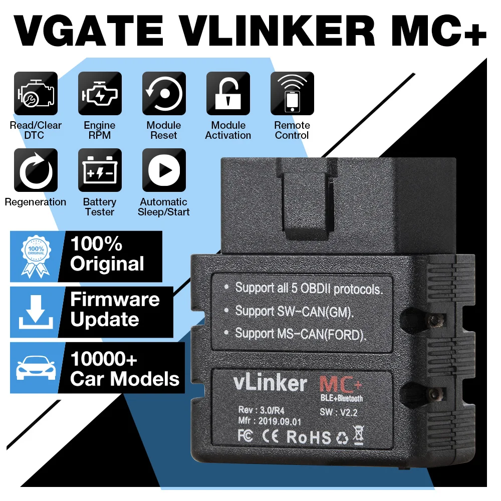 Vgate VLinker MC+ ELM327 Bluetooth/WIFI OBD2 Scanner Car Diagnostic Tool For Android/iOS Auto Code Reader PK OBDLINK ELM327 V1.5