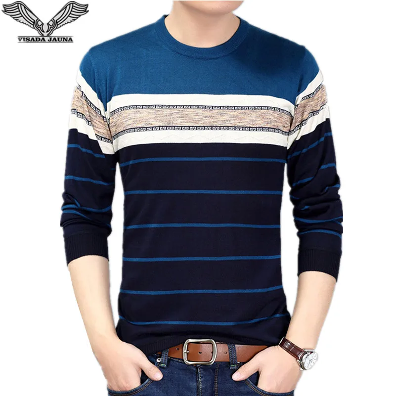 

VISADA JAUNA 2017 New Style Autumn Casual Fashion Mens O-neck Sweater Slim Fit Knitting Pullover Plus Size Men's Sweater N6620